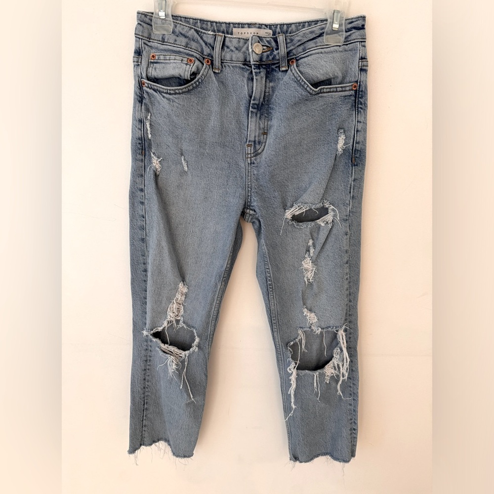 TopShop straight leg cropped distressed jeans